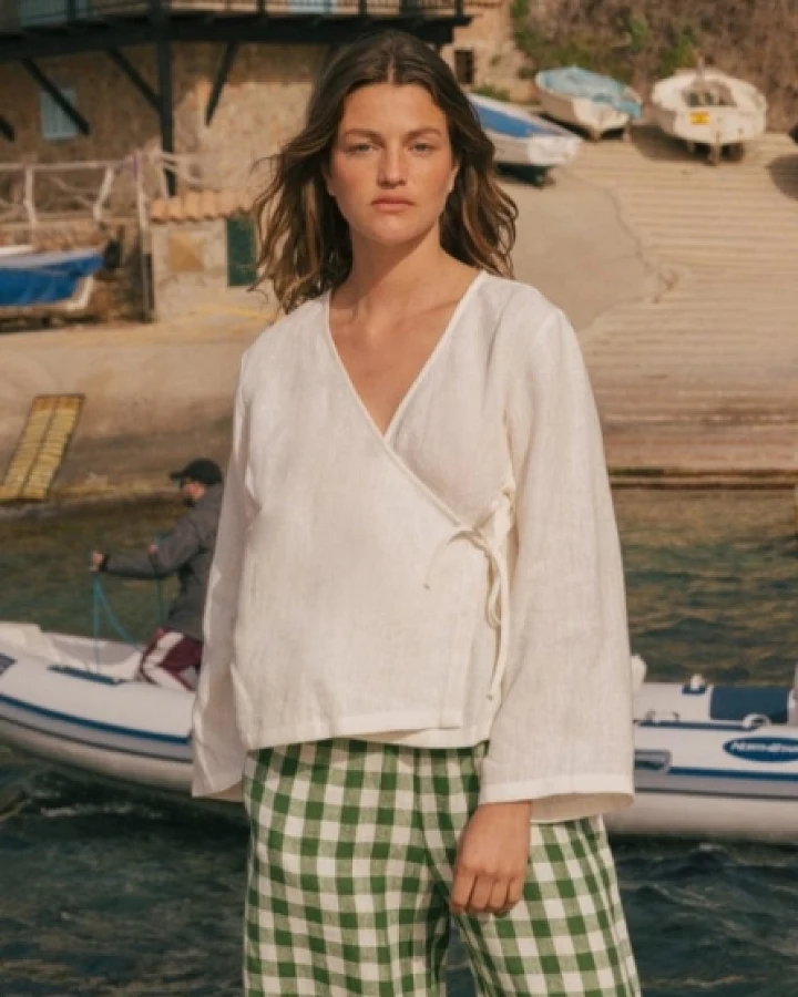 AmourLinen Damen vegan Wickeltop Adele Weiß