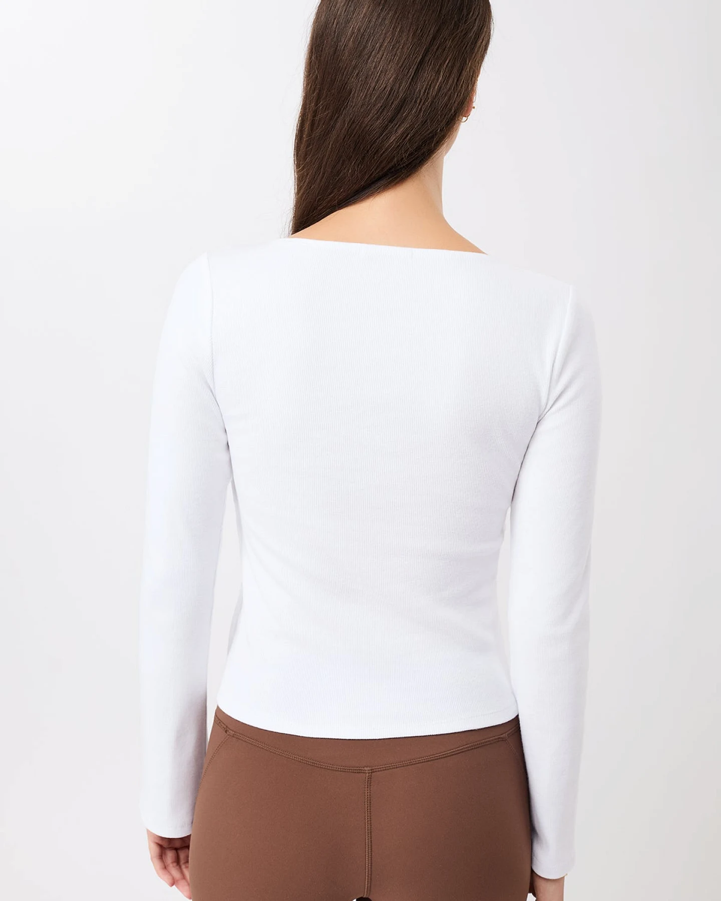 MANDALA Damen vegan Longsleeve Side Button Weiß – Ansicht 2