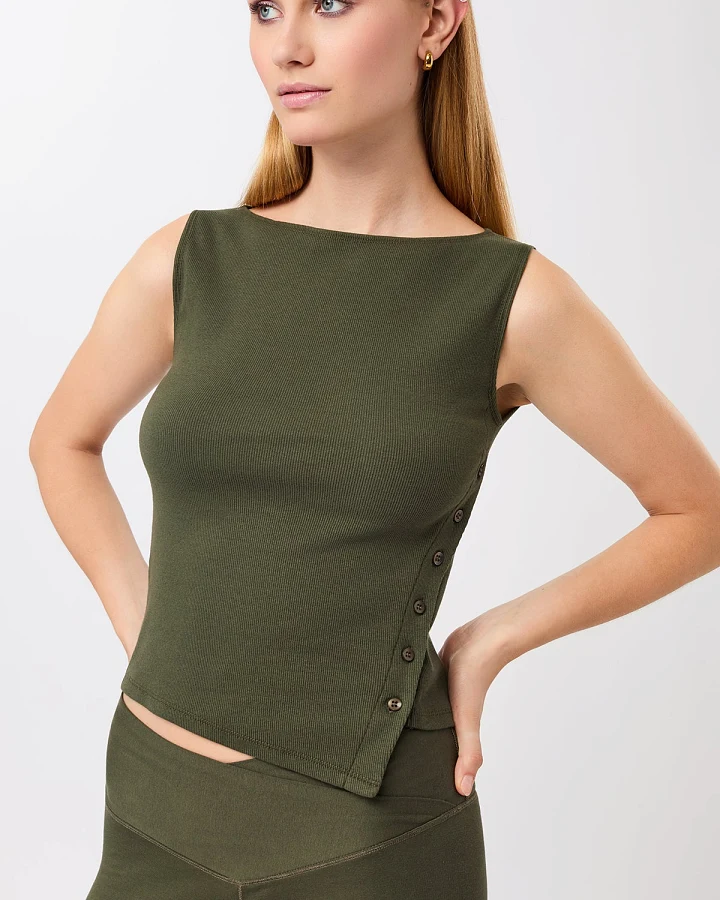 MANDALA Damen vegan Top Side Button Leaf