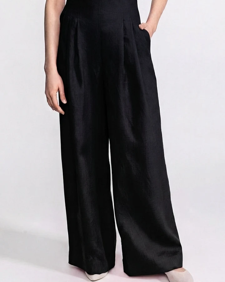 De IONESCU Damen vegan Hose Mit Hoher Taille Deva Schwarz