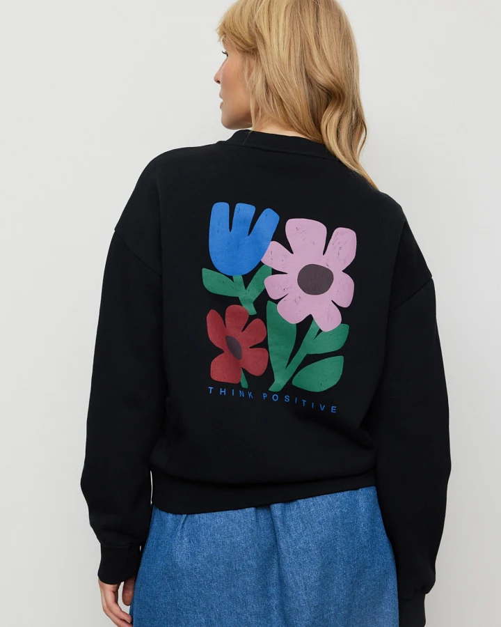 Recolution Damen vegan Sweatshirt Nerine Think Positive Schwarz