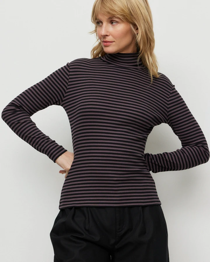 Recolution Damen vegan Langarmshirt Liatris Stripes In Dark Grape