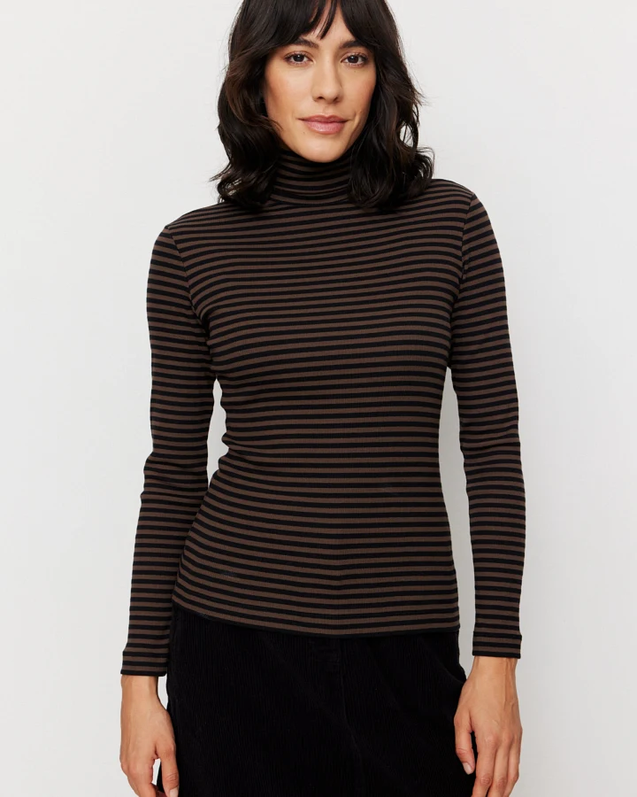 Recolution Damen vegan Langarmshirt Liatris Stripes In Schokoladenbraun