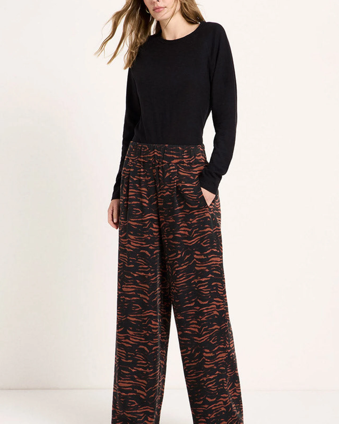 Lanius Damen vegan Hose Mit Weitem Bein Animal-Print Braun – Ansicht 2