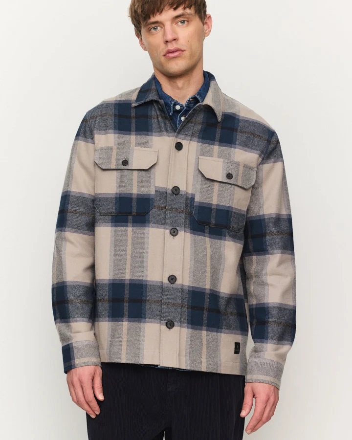 Recolution Herren vegan Overshirt Mesquite Check In Marineblau