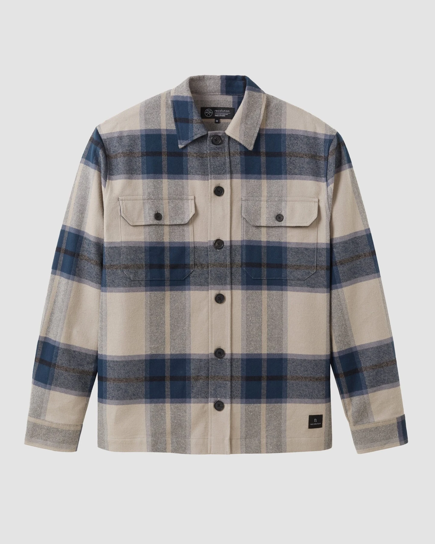 Recolution Herren vegan Overshirt Mesquite Check In Marineblau – Ansicht 2