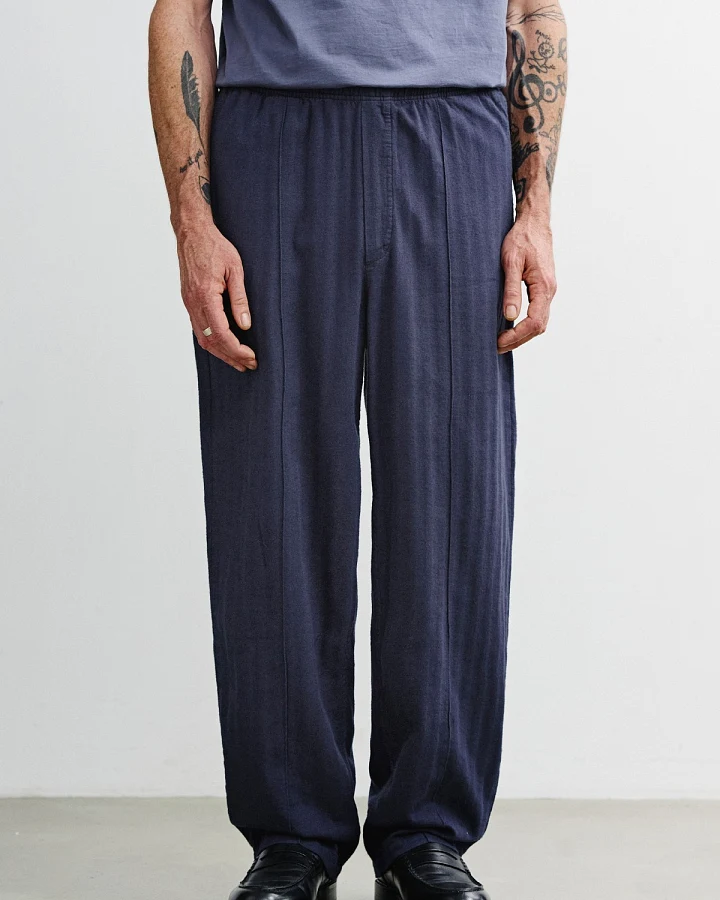 Hose Pleated Herringbone Wide Blau