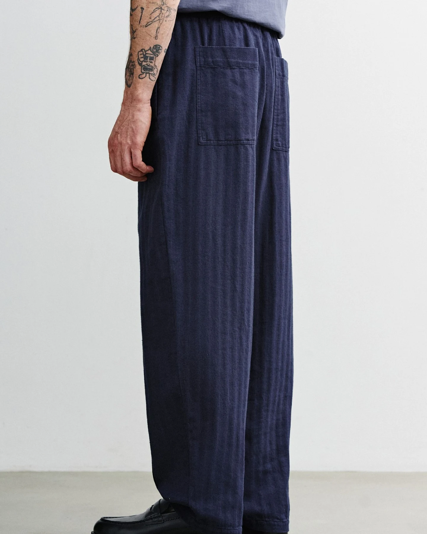 Hose Pleated Herringbone Wide Blau – Ansicht 2