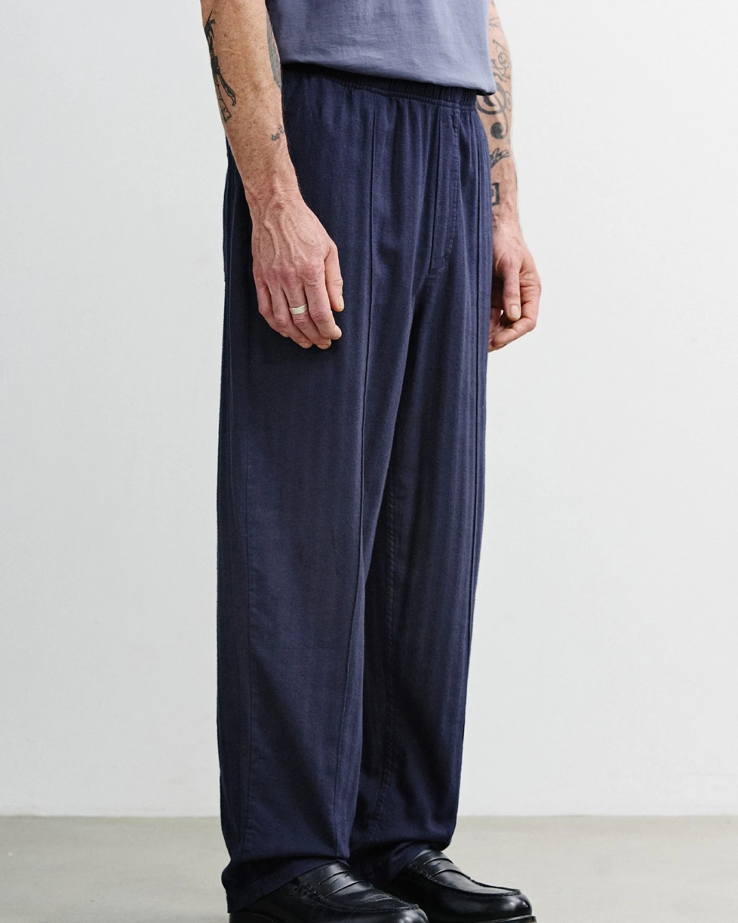 Hose Pleated Herringbone Wide Blau – Ansicht 3