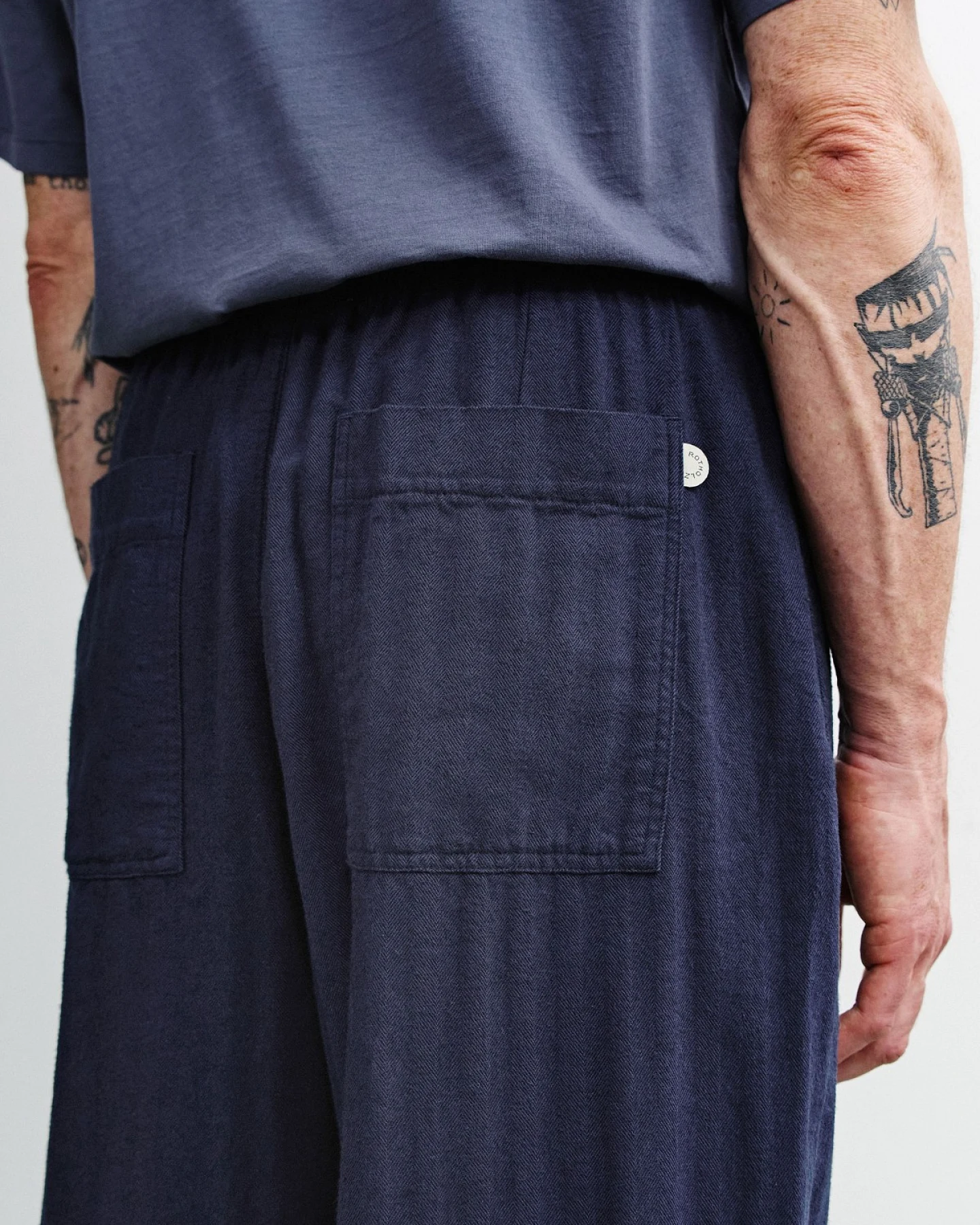 Hose Pleated Herringbone Wide Blau – Ansicht 4