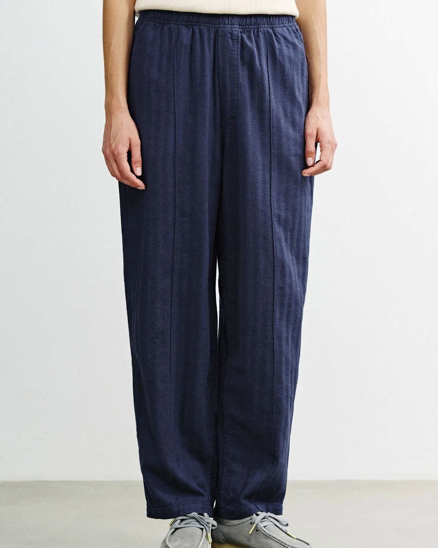 Hose Pleated Herringbone Wide Blau – Ansicht 5