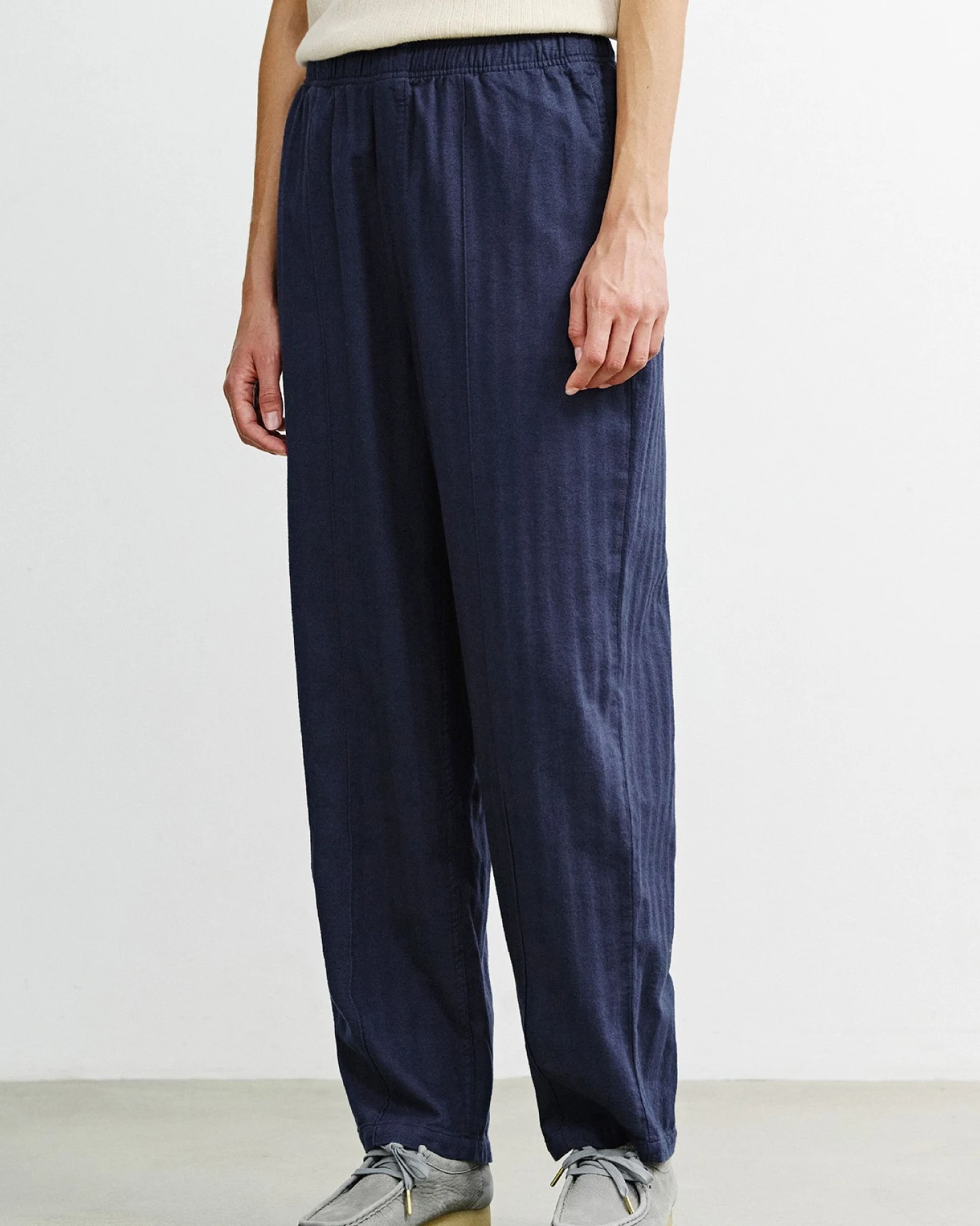 Hose Pleated Herringbone Wide Blau – Ansicht 6