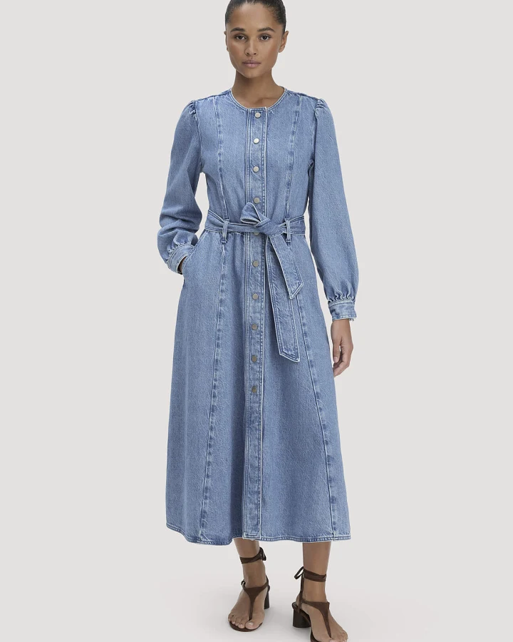 hessnatur Damen Jeanskleid Regular Midi aus Bio-Baumwolle und TENCEL™ Lyocell - blau - Größe 34