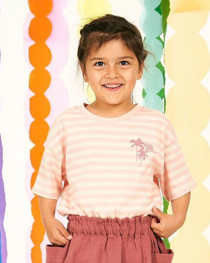 Pastellrosa-Beige Geringelt Mit Palme