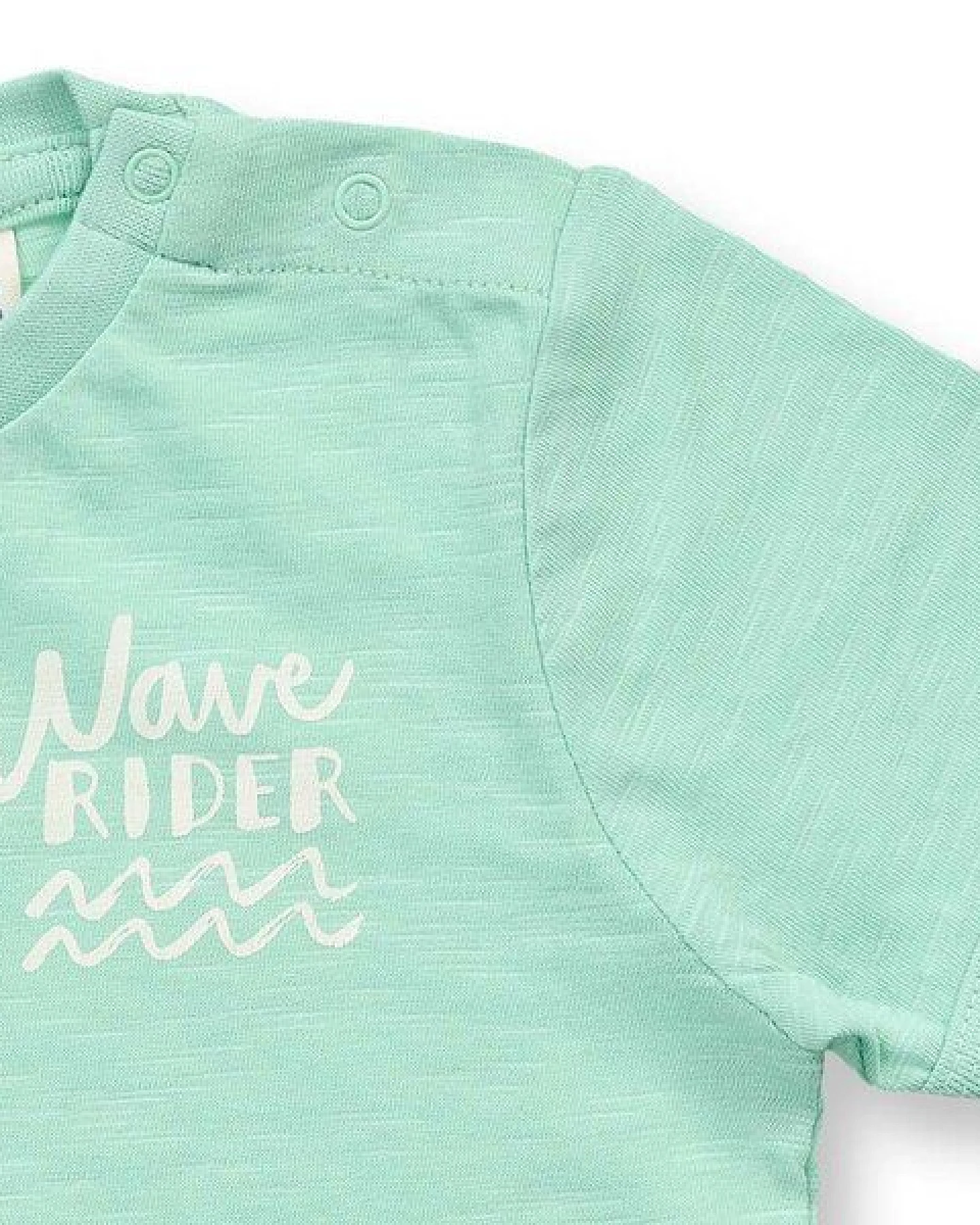 Sense Organics Baby T-Shirt in mintgrün mit Kängurutasche, Modell TAMO – Ansicht 2