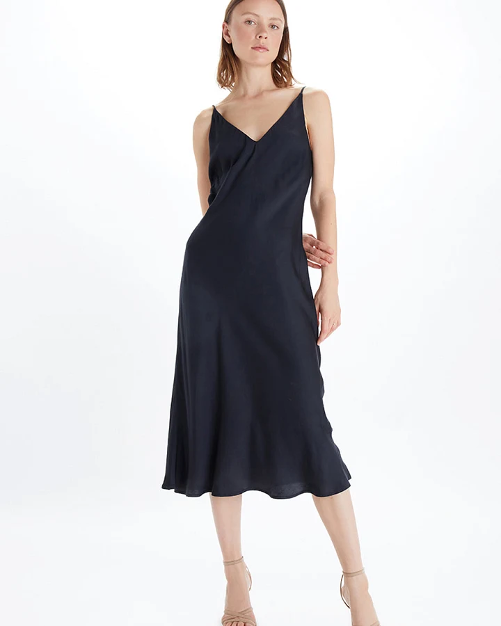 Neu Nomads Damen vegan Slip Dress Bias Schwarz