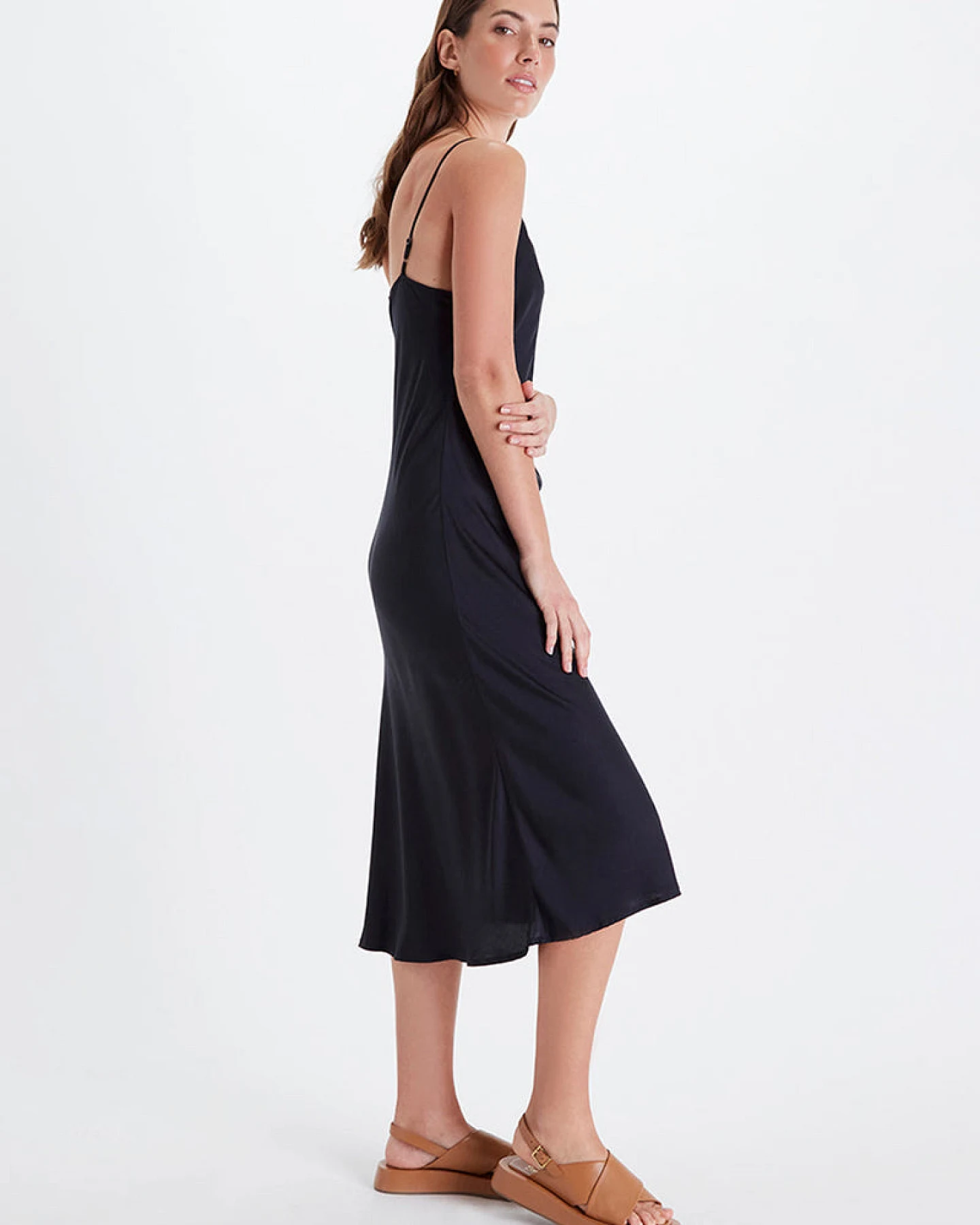 Neu Nomads Damen vegan Slip Dress Bias Schwarz – Ansicht 2