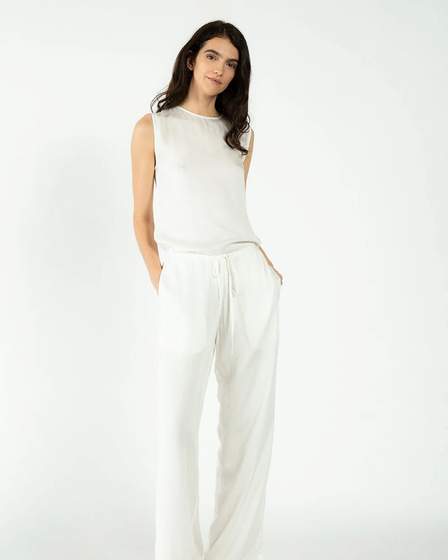 Neu Nomads Damen vegan Hose Palazzo Weites Bein Weiß – Ansicht 2