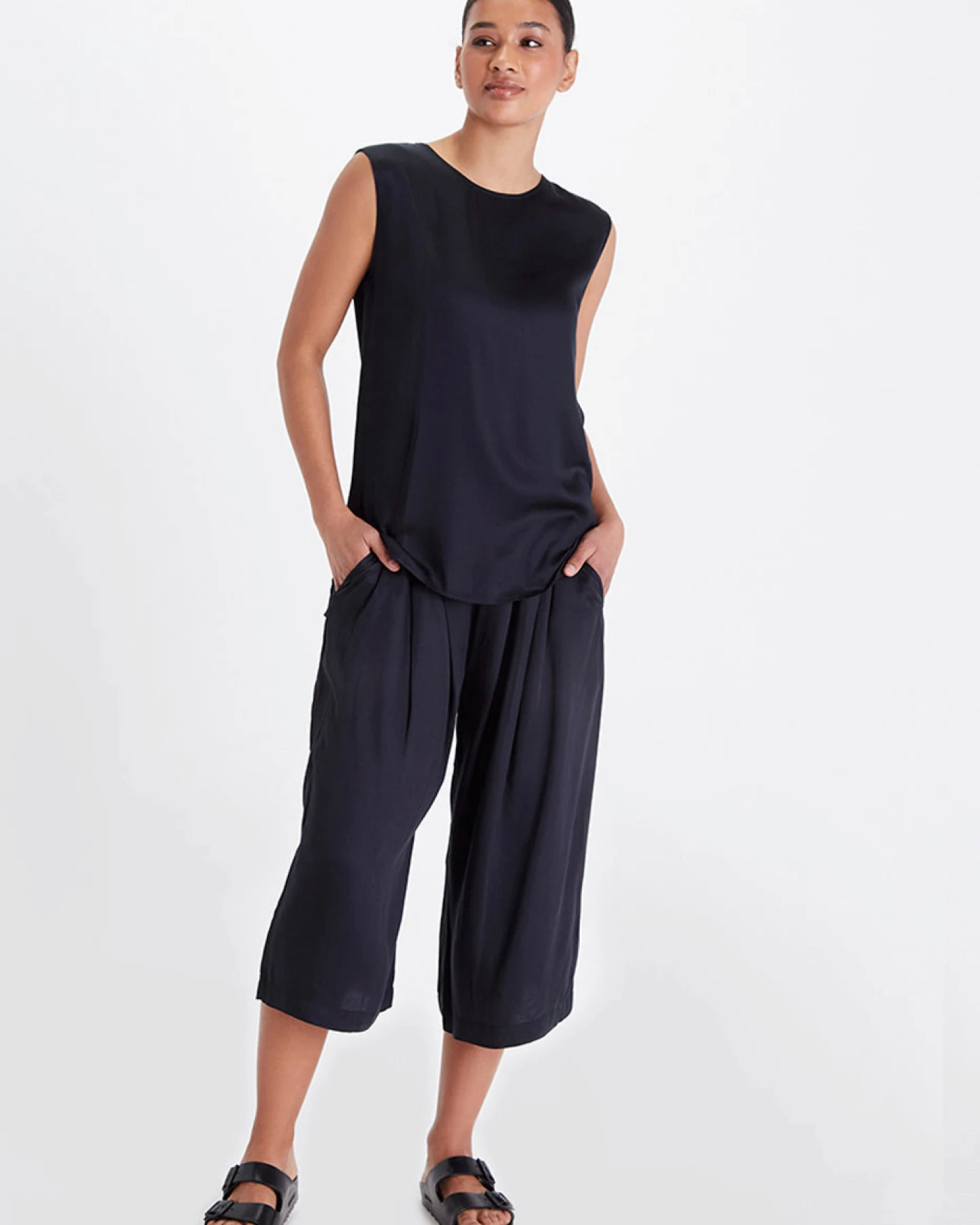 Neu Nomads Damen vegan Bluse Ärmellos Bardot Schwarz – Ansicht 2