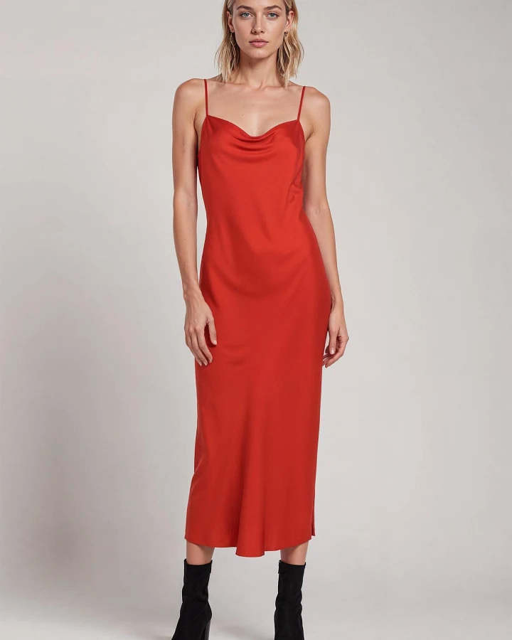 Neu Nomads Damen vegan Kleid Midi Rundhalsausschnitt Rot
