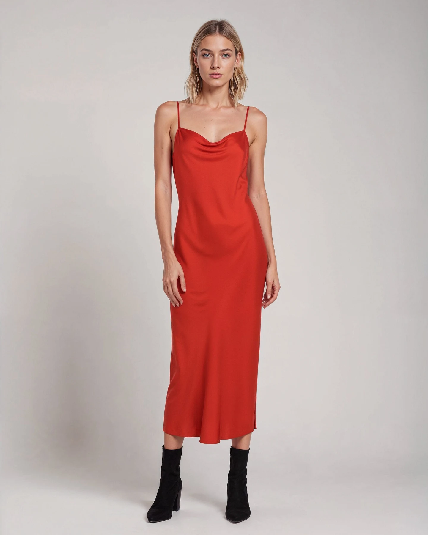 Neu Nomads Damen vegan Kleid Midi Rundhalsausschnitt Rot – Ansicht 2