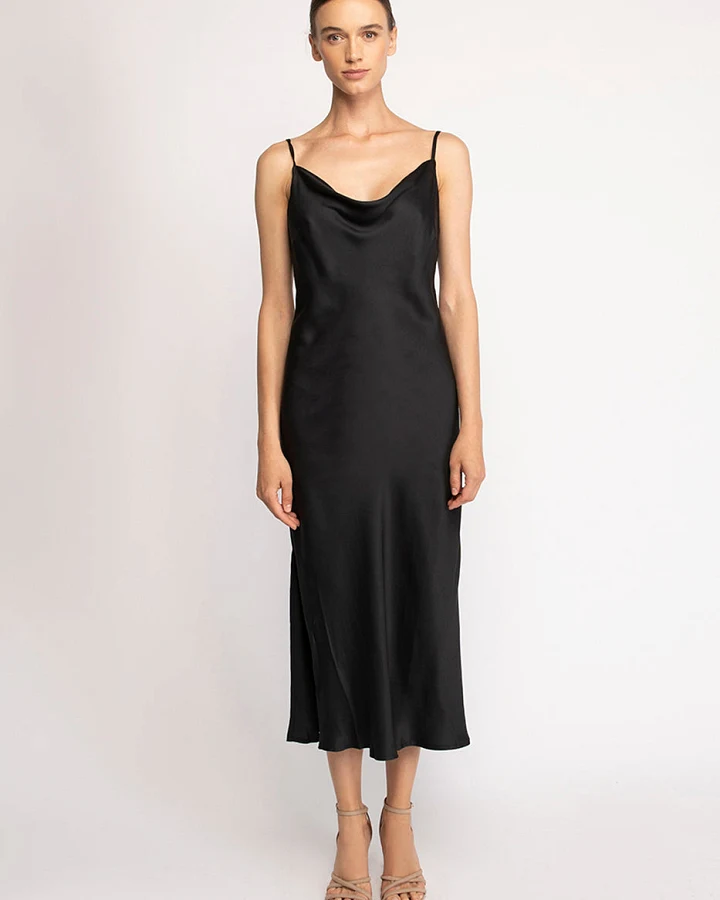 Neu Nomads Damen vegan Kleid Midi Rundhalsausschnitt Schwarz
