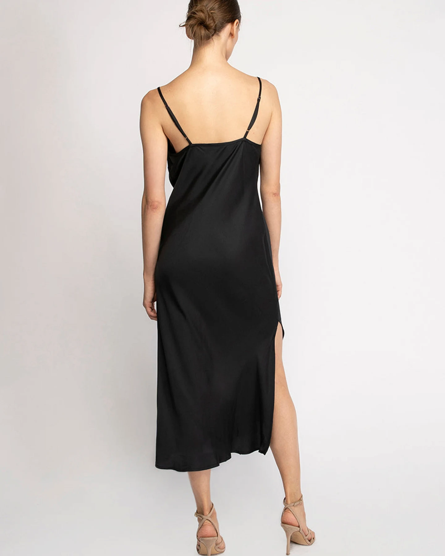 Neu Nomads Damen vegan Kleid Midi Rundhalsausschnitt Schwarz – Ansicht 2