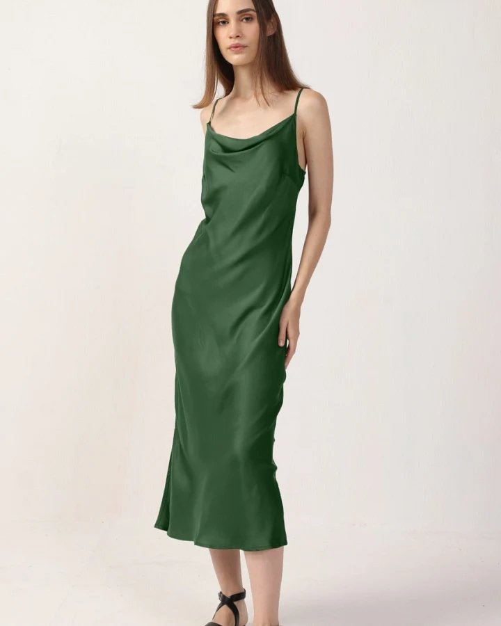 Neu Nomads Damen vegan Midikleid Cowl Neck Moss