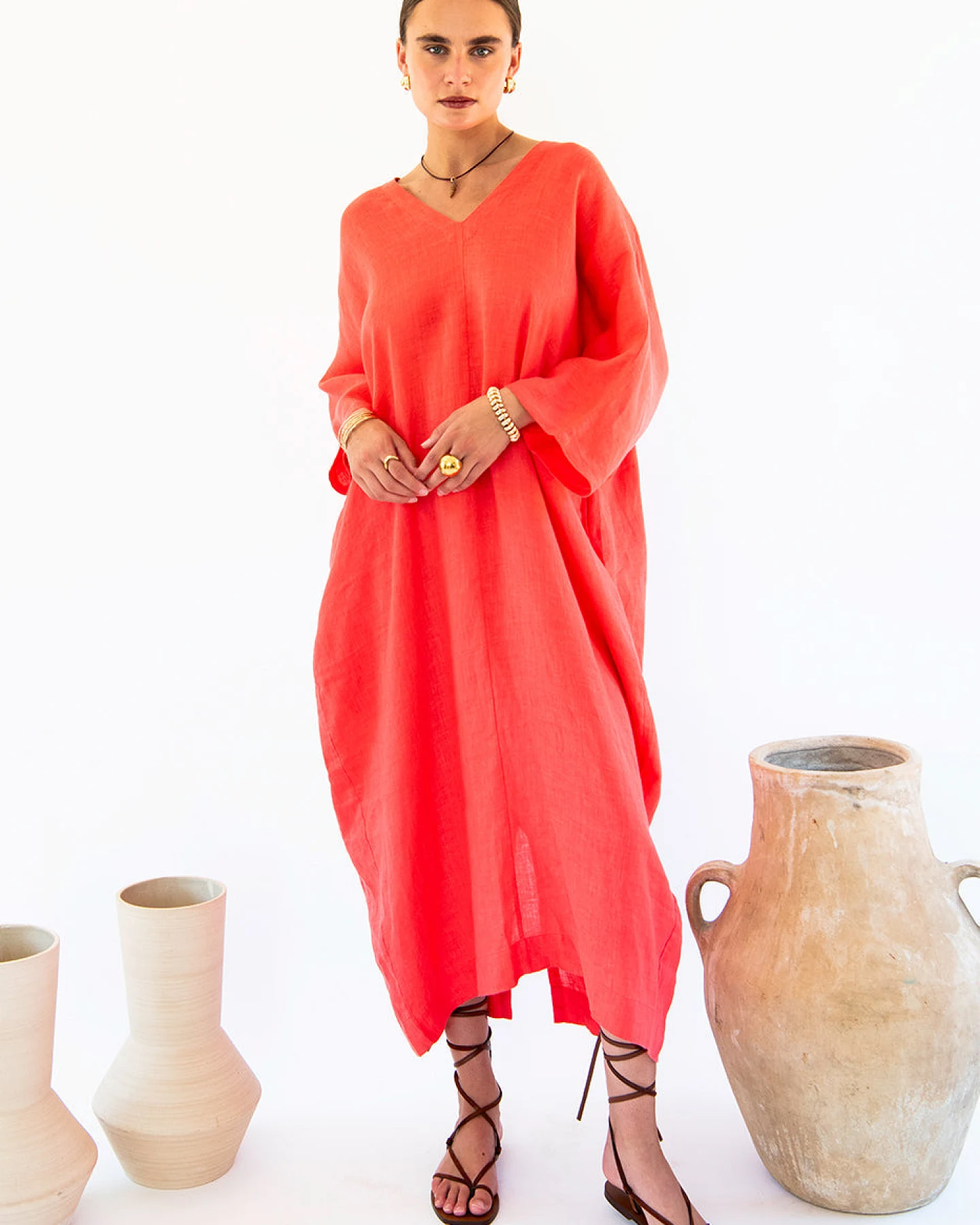 Neu Nomads Damen vegan Kleid Kaftan Isla Coral – Ansicht 2