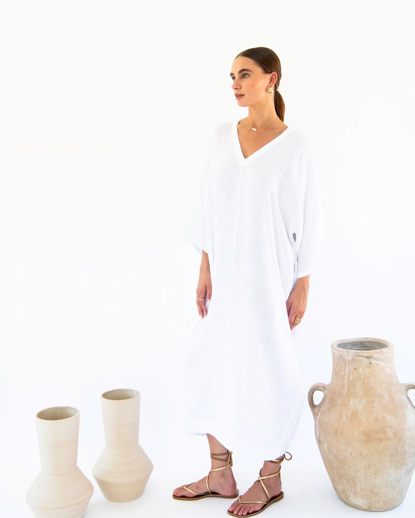 Neu Nomads Damen vegan Kleid Kaftan Isla Weiß – Ansicht 2