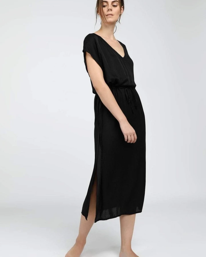 Neu Nomads Damen vegan Kleid Kaftan Capri Schiefer Schwarz