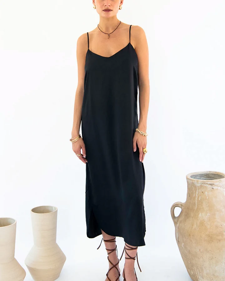 Neu Nomads Damen vegan Kleid Easy Slip Schwarz