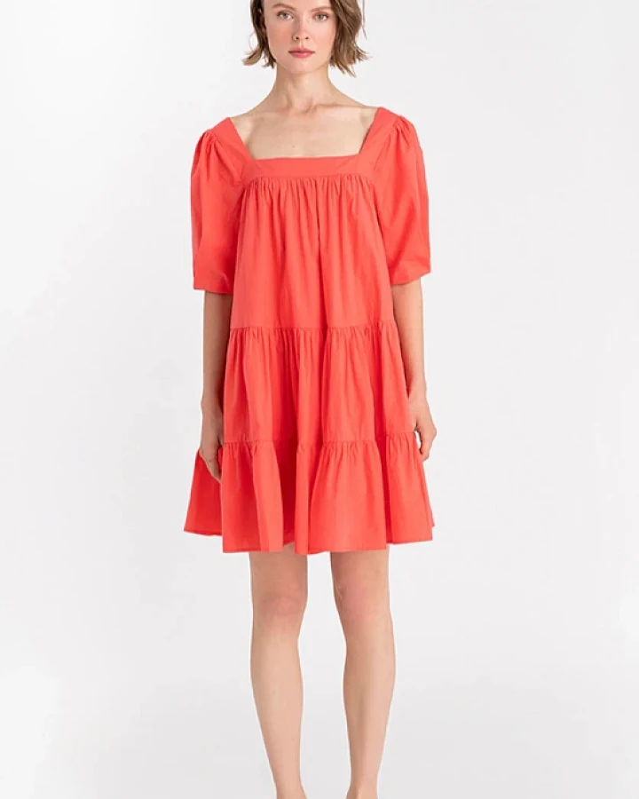 Neu Nomads Damen vegan Kleid Mini Quadratischer Ausschnitt Koralle