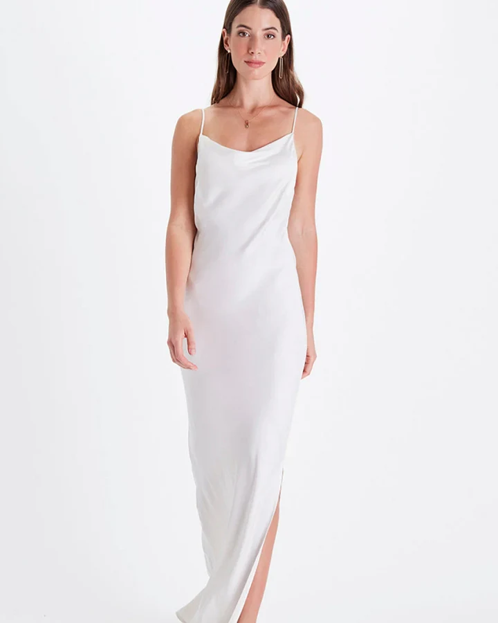 Neu Nomads Damen vegan Abendkleid Cowl Neck Schneeweiß