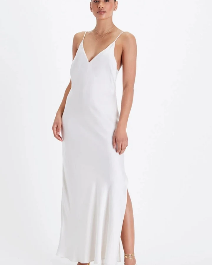 Neu Nomads Damen vegan Kleid Bias Slip Gown Schneeweiß