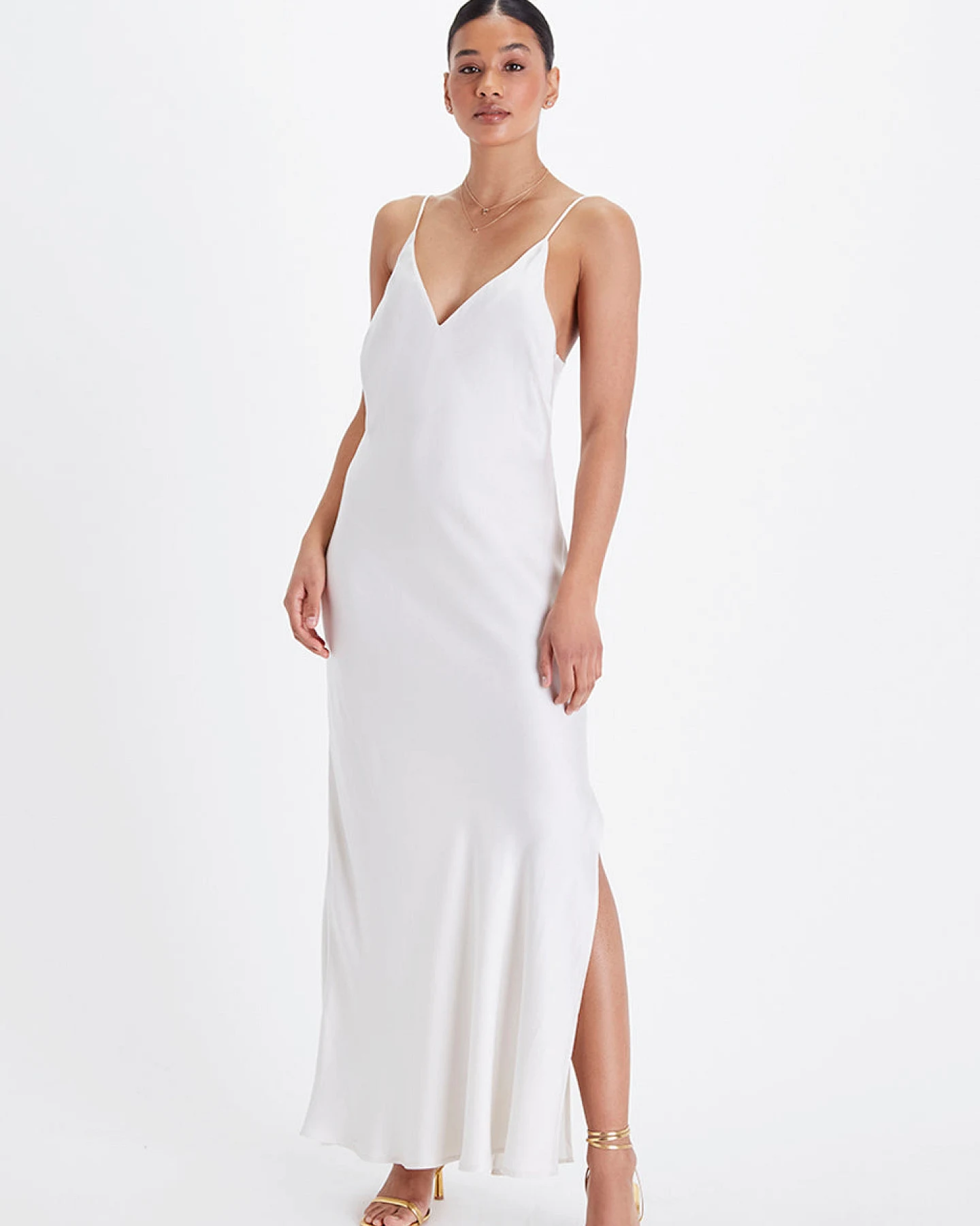 Neu Nomads Damen vegan Kleid Bias Slip Gown Schneeweiß – Ansicht 2