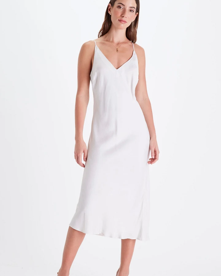 Neu Nomads Damen vegan Slip Dress Bias Schneeweiß