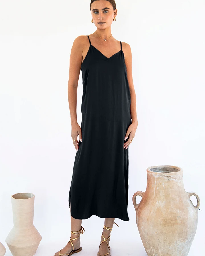 Neu Nomads Damen vegan Kleid Slip Gitta Schwarz
