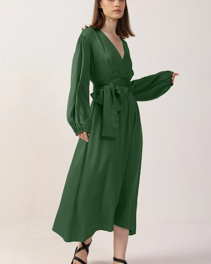 Neu Nomads Damen vegan Kleid Rachel Langarm Moos