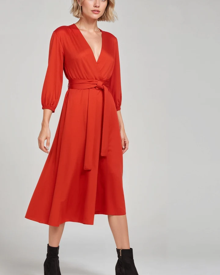 Neu Nomads Damen vegan Kleid Rachel Langarm Rot