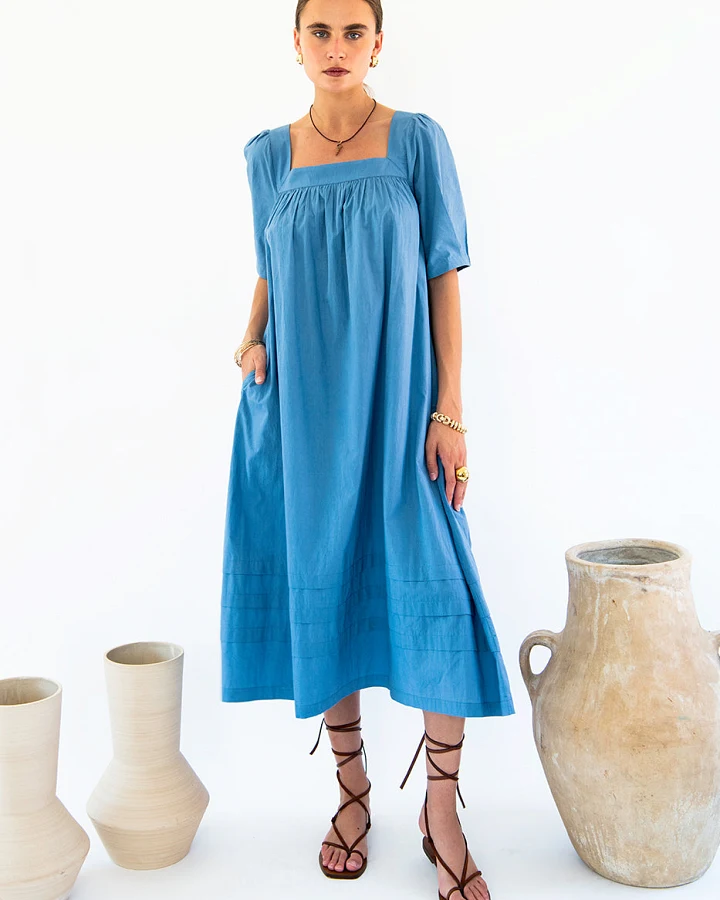 Neu Nomads Damen vegan Kleid Elisa Quadratischer Ausschnitt Ocean