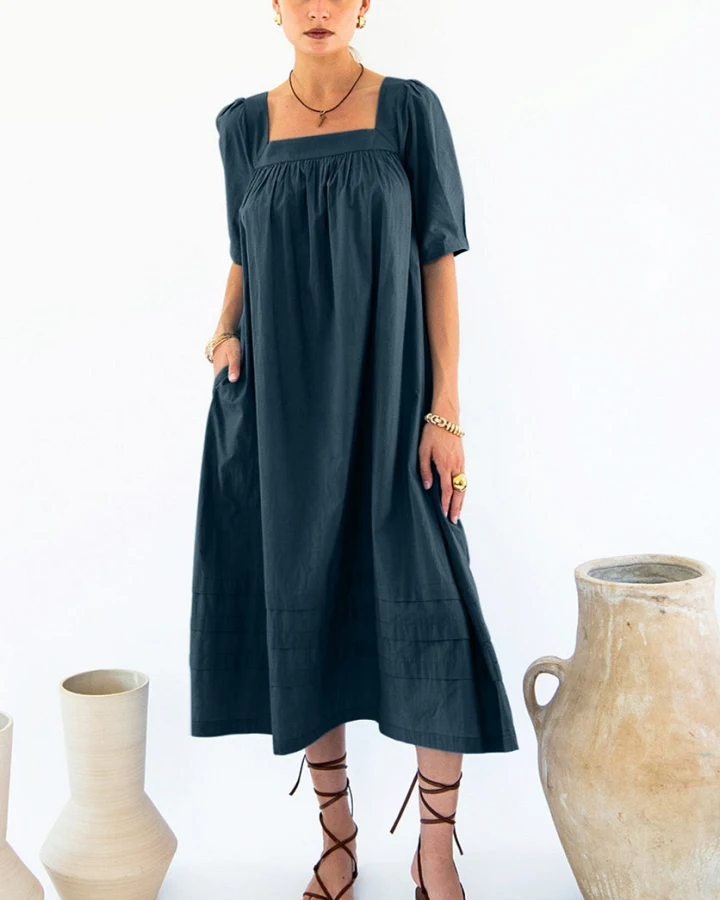 Neu Nomads Damen vegan Kleid Elisa Quadratischer Ausschnitt Mitternacht