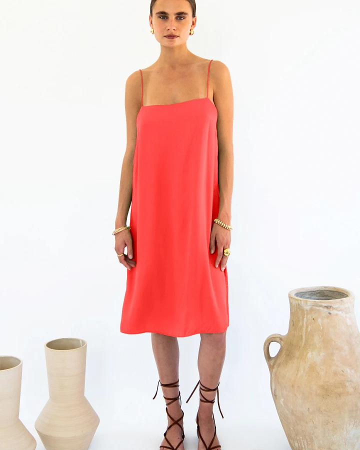 Neu Nomads Damen vegan Slip Dress Julianne Boxy Koralle
