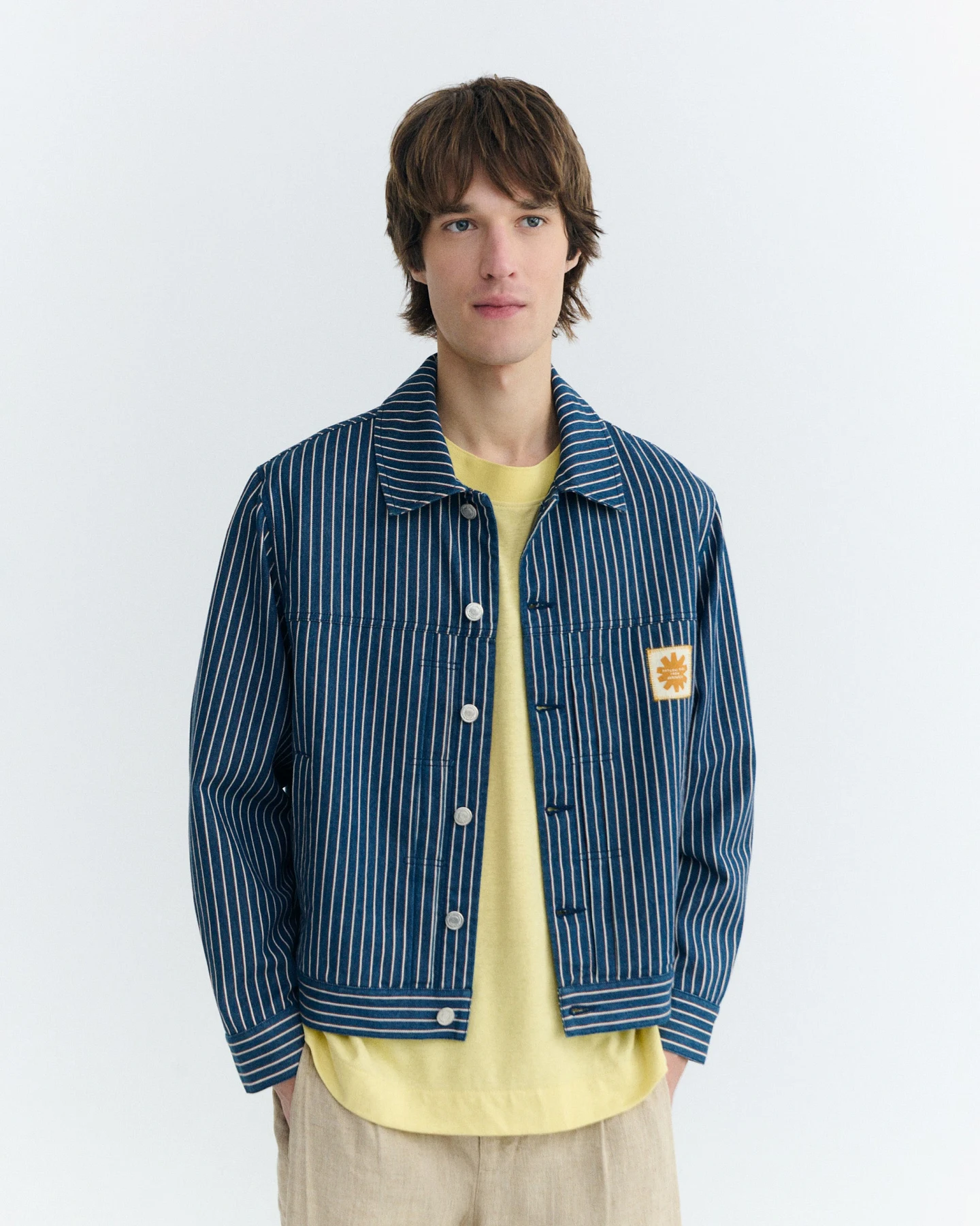 Thinking MU Herren vegan Jacke Boxy Bruno Natural Dye Gestreift Blau – Ansicht 2