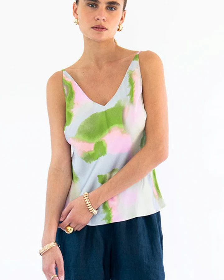 Neu Nomads Damen vegan Tops Bias Dreamy Print Grün/Blau/Rosa