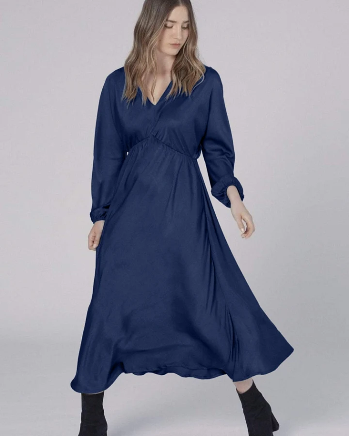 Neu Nomads Damen vegan Kleid Helena Mitternachtsblau
