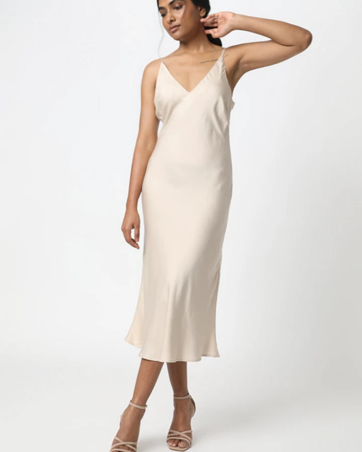 Neu Nomads Damen vegan Kleid Bias Slip Champagner