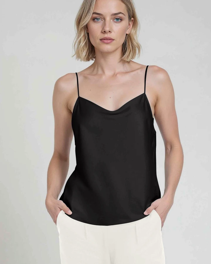 Neu Nomads Damen vegan Top Camisole Cowl Neck Schwarz