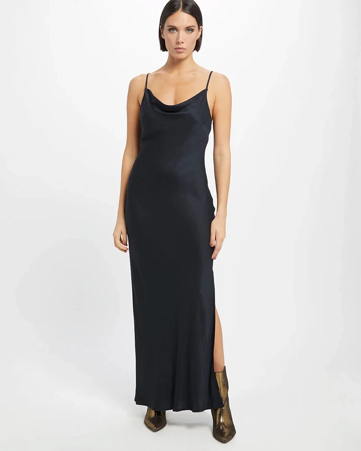 Neu Nomads Damen vegan Kleid Cowl Neck Gown Schwarz