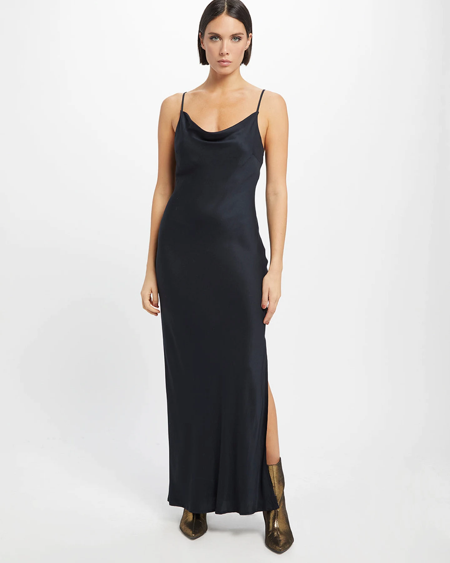 Neu Nomads Damen vegan Kleid Cowl Neck Gown Schwarz – Ansicht 2